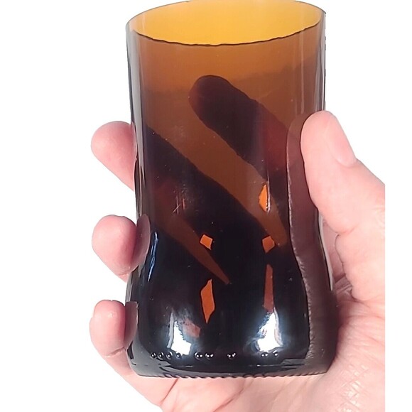 Beer Bottle Juice Glasses Curved Brown Glass Vintage Set Of 4 HTF Rare - Picture 6 of 9